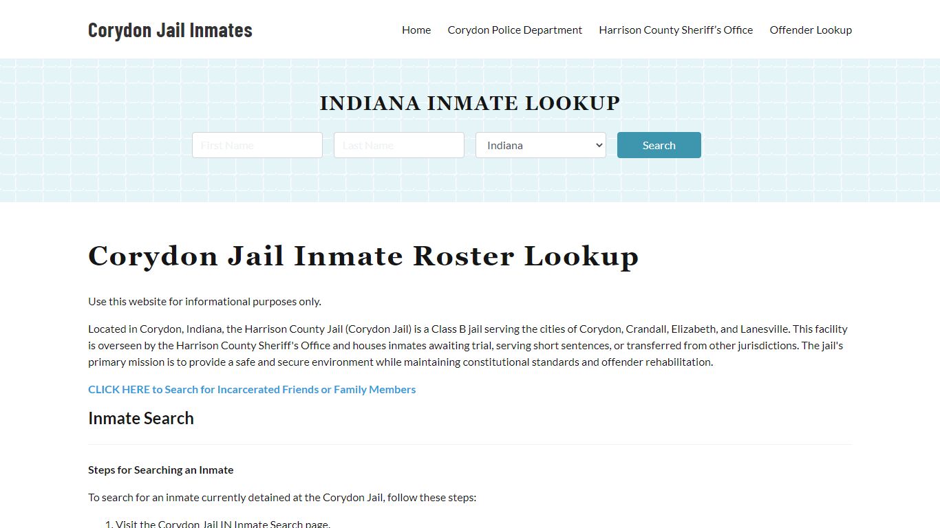 Corydon Jail Inmate Roster, Harrison County, IN, Offender Search