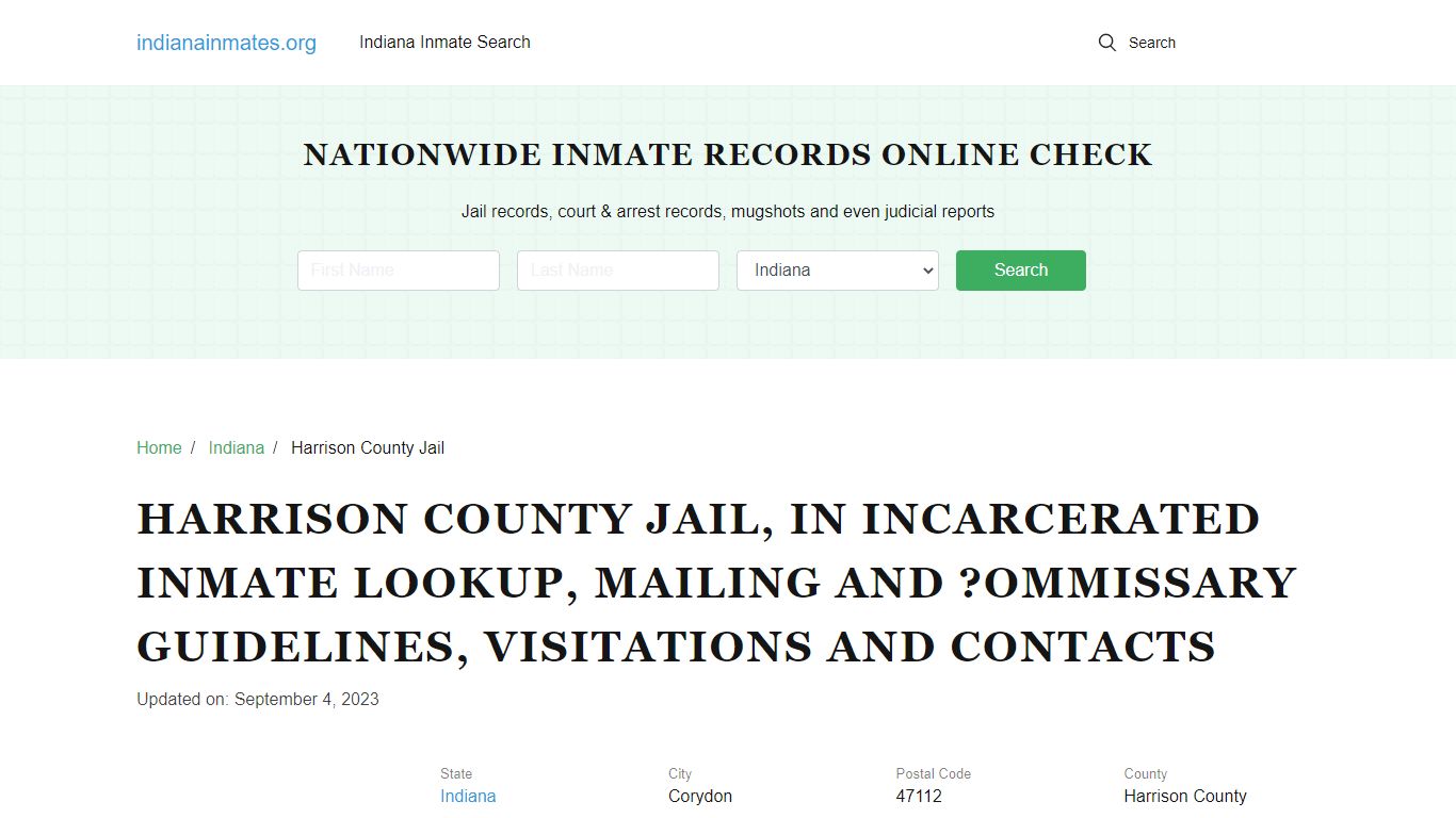 Harrison County Jail, IN Incarcerated Inmate Lookup, Mailing and ...